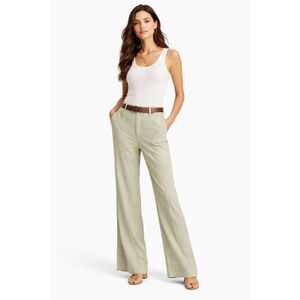Efacto womens 100% Linen Green Elastic Waist Pants Size 42(XL)